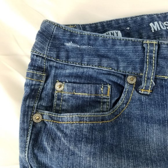 Mossimo Jeans Juniors 7 Short Low Rise Womens Fit 6 Skinny Distressed Blue Denim - Picture 11 of 13
